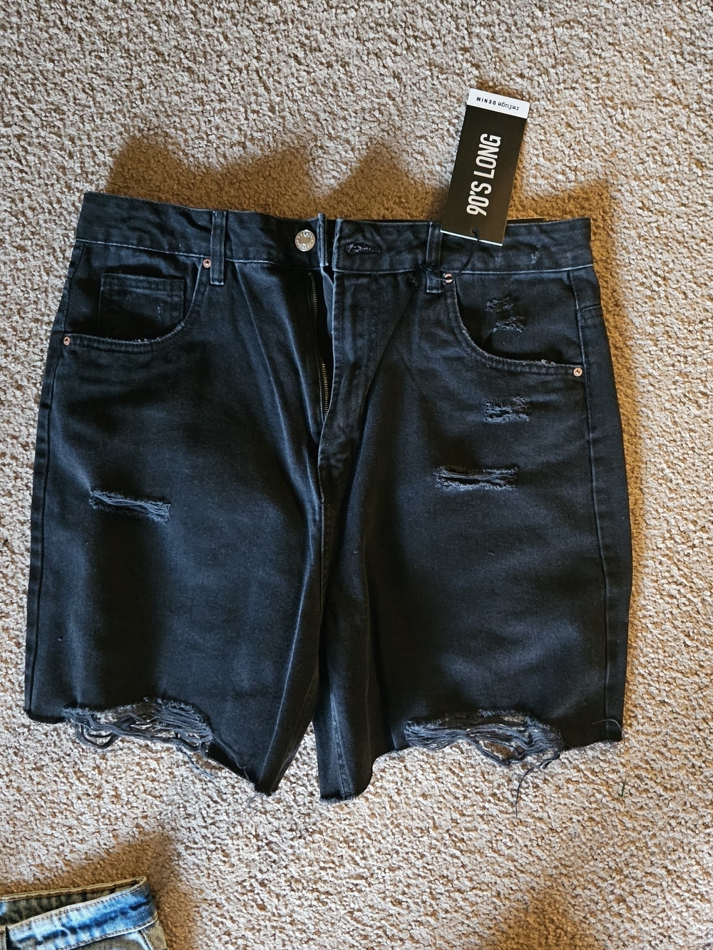 refuge Black Distressed 90s Long Denim Shorts